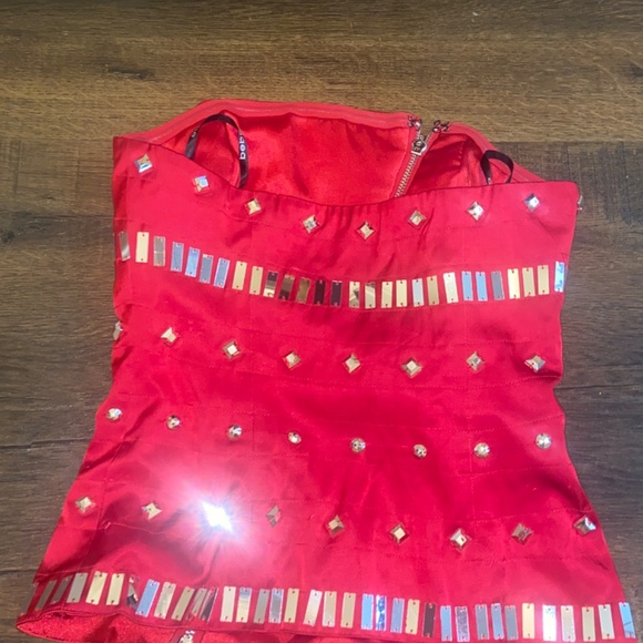 Y2K BEBE TRAPUNTO CORSET BUSTIER RED SATIN TUBE TOP SZ XXS NEW STUDDED SATEEN - Picture 9 of 14